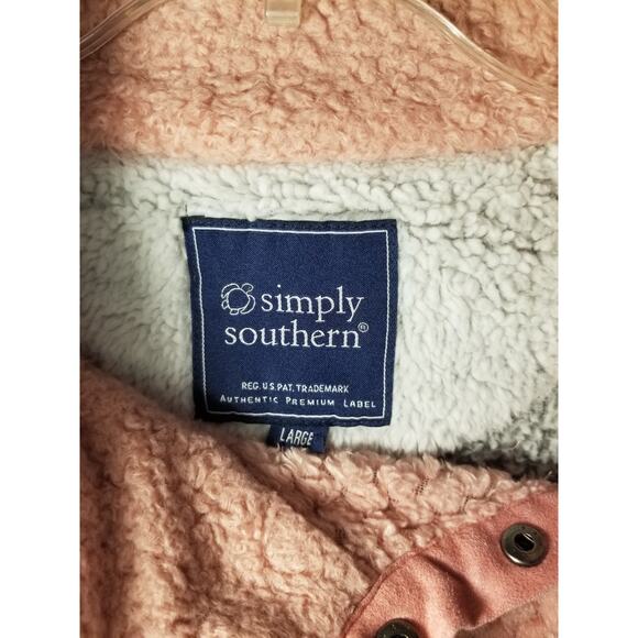 Simply Southern Women’s Large Pink Sherpa Fleece Pullover Sweatshirt - Picture 3 of 7